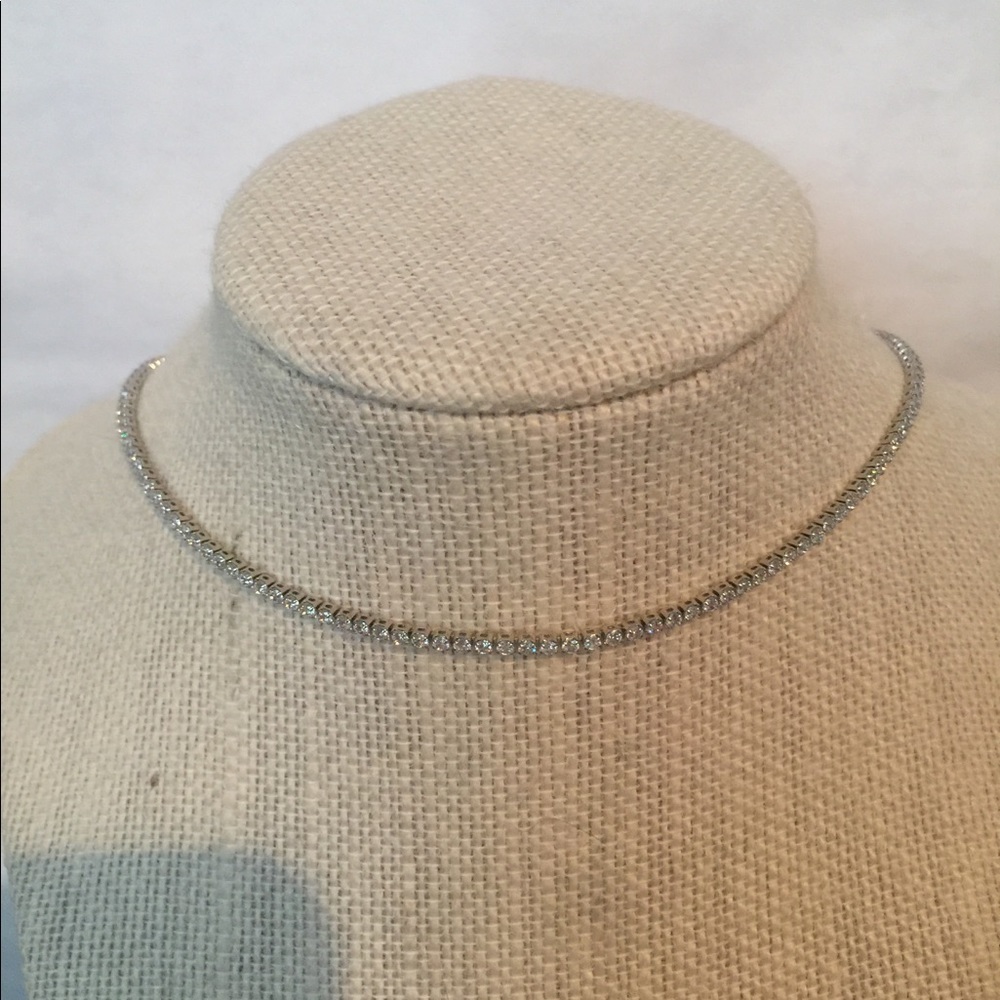 Francesca’s Collections Silver Rhinestone collar tennis Necklace 16” L NWT